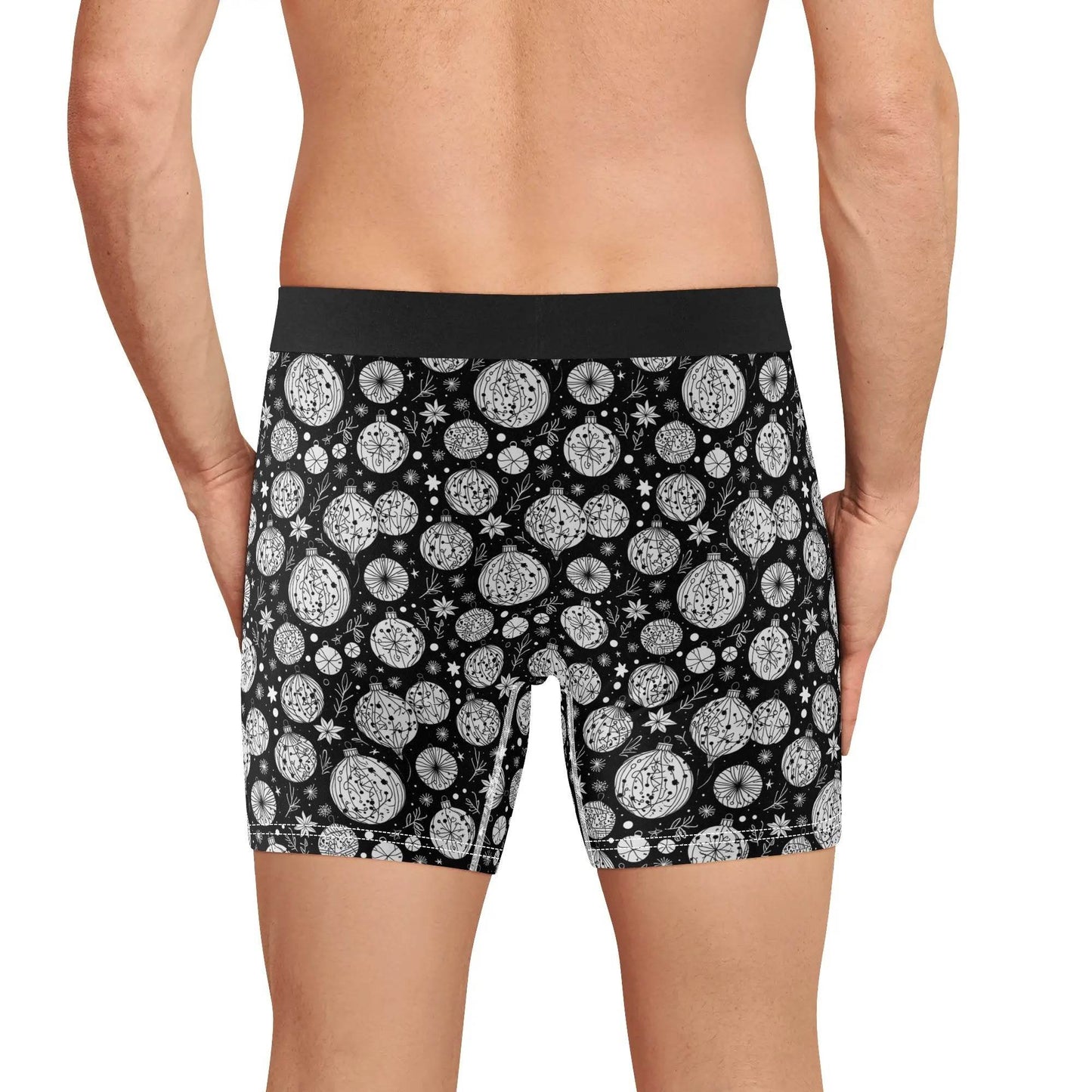 Men's Classic Black and White Christmas Ornament Stretch Trunks & Underwear - DeRose Seasonal