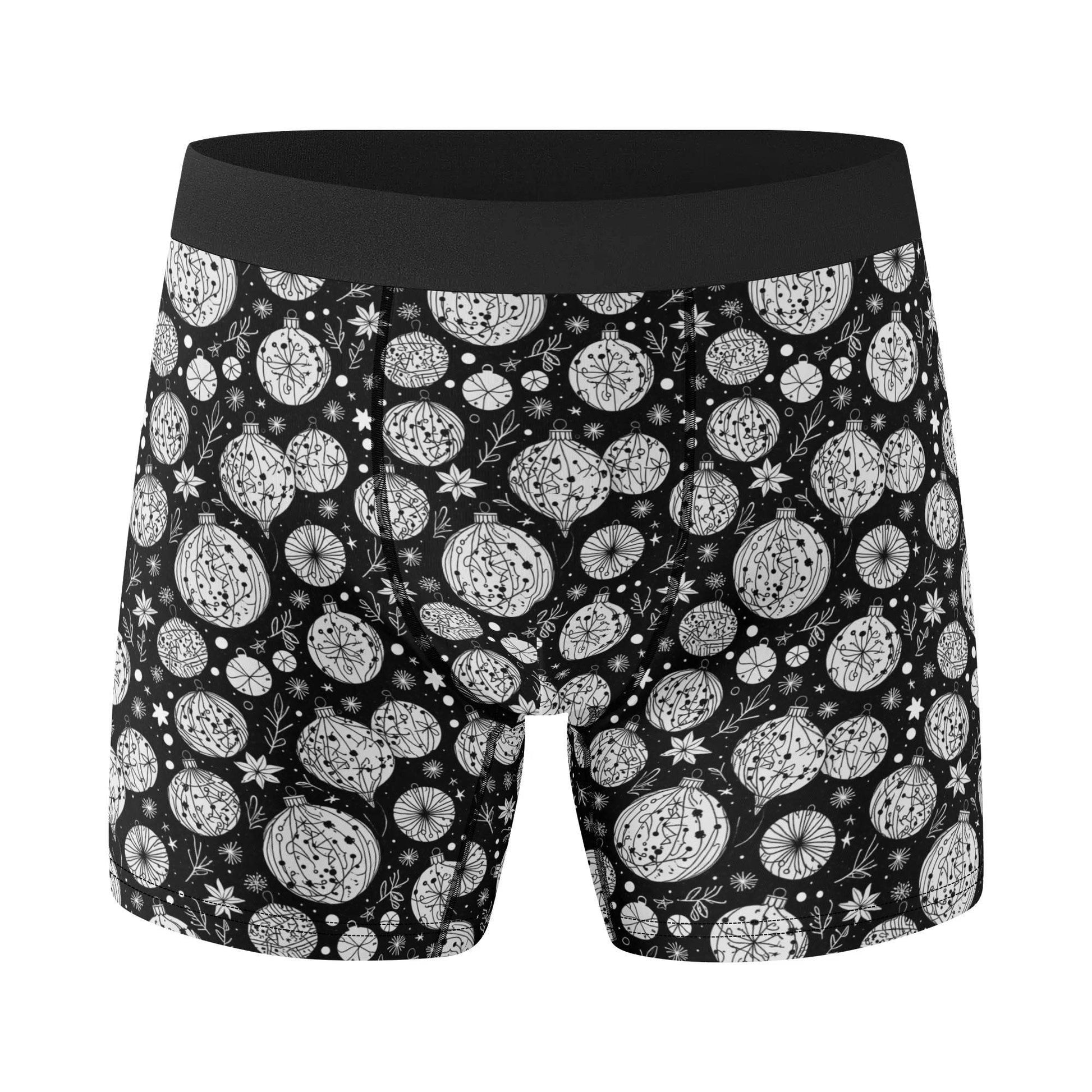 Men's Classic Black and White Christmas Ornament Stretch Trunks & Underwear - DeRose Seasonal