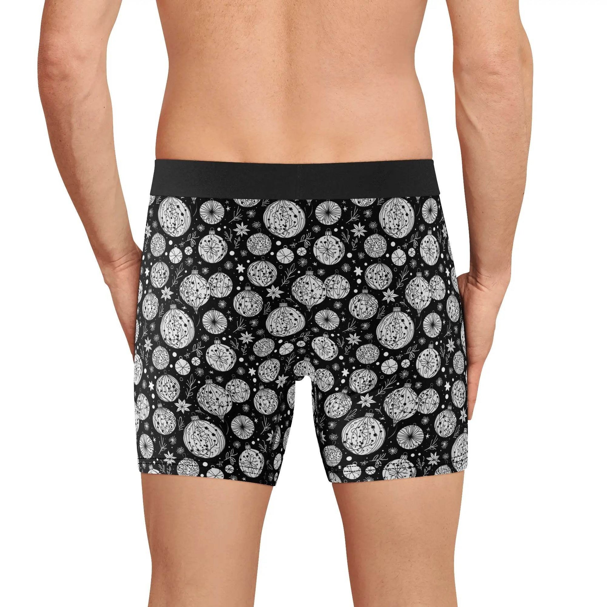 Men's Classic Black and White Christmas Ornament Stretch Trunks & Underwear - DeRose Seasonal