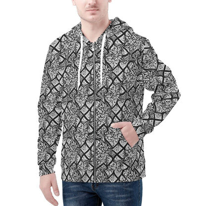 Men's Crosshatch Floral Classic Zip Up Hoodie Warm Jacket - DeRose Seasonal