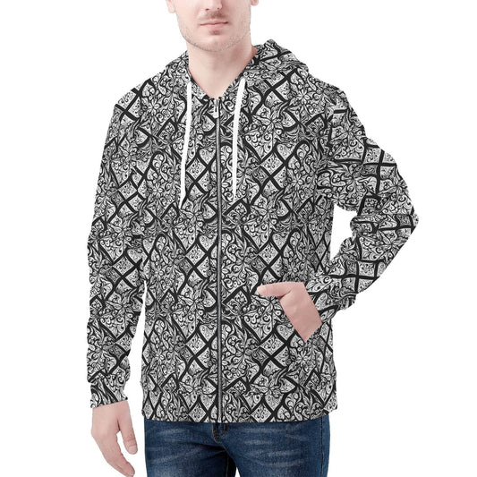 Men's Crosshatch Floral Classic Zip Up Hoodie Warm Jacket - DeRose Seasonal