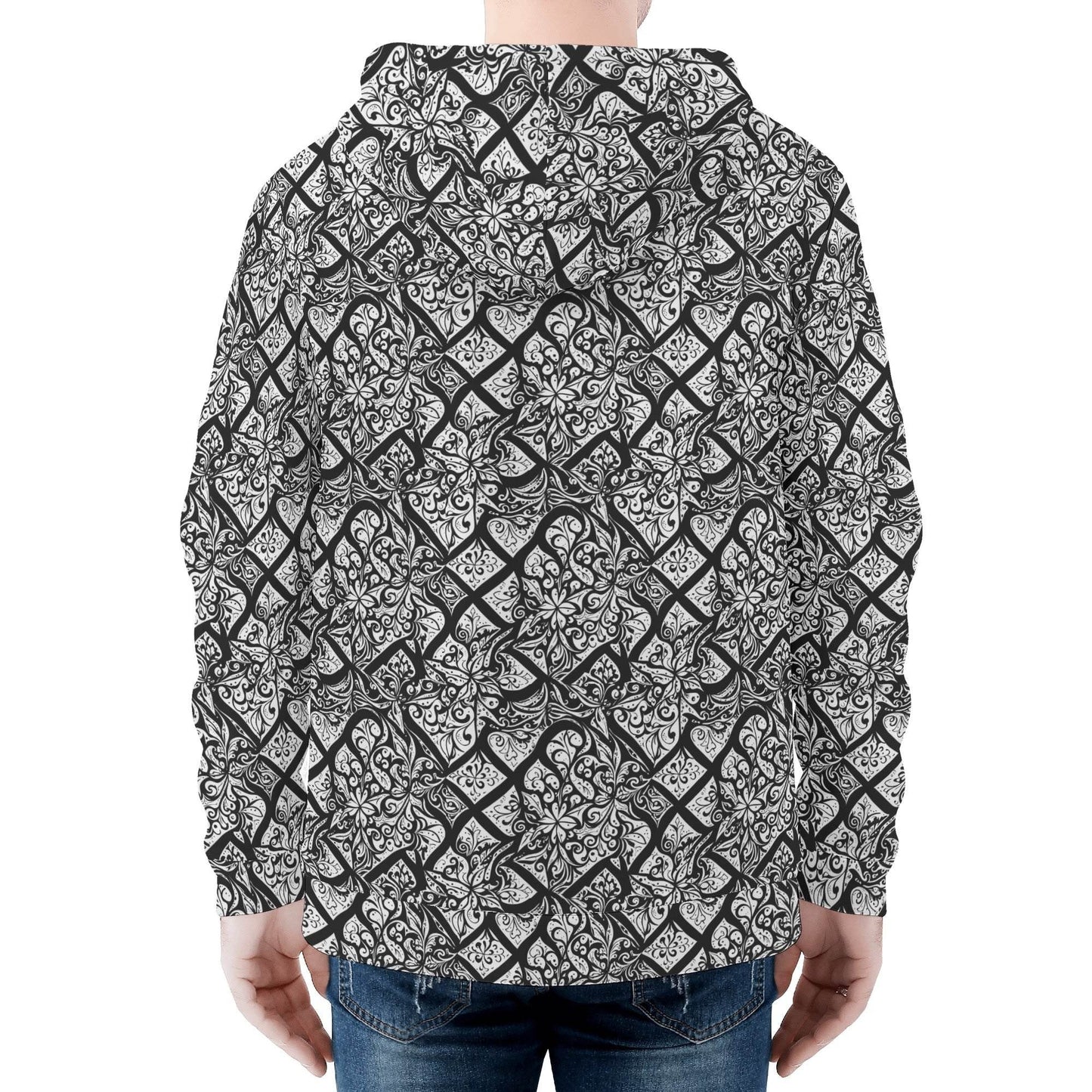 Men's Crosshatch Floral Classic Zip Up Hoodie Warm Jacket - DeRose Seasonal