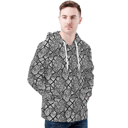 Men's Crosshatch Floral Classic Zip Up Hoodie Warm Jacket - DeRose Seasonal