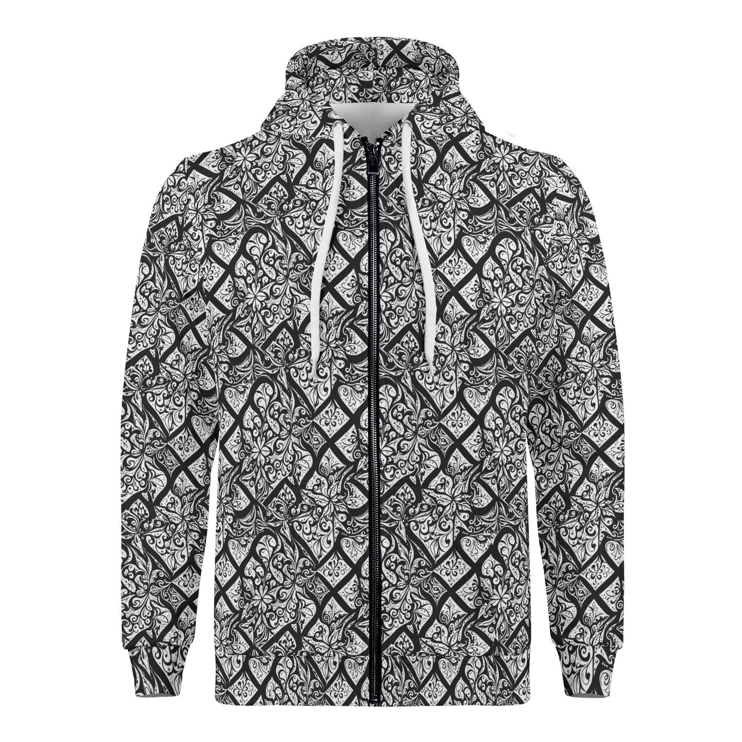 Men's Crosshatch Floral Classic Zip Up Hoodie Warm Jacket - DeRose Seasonal