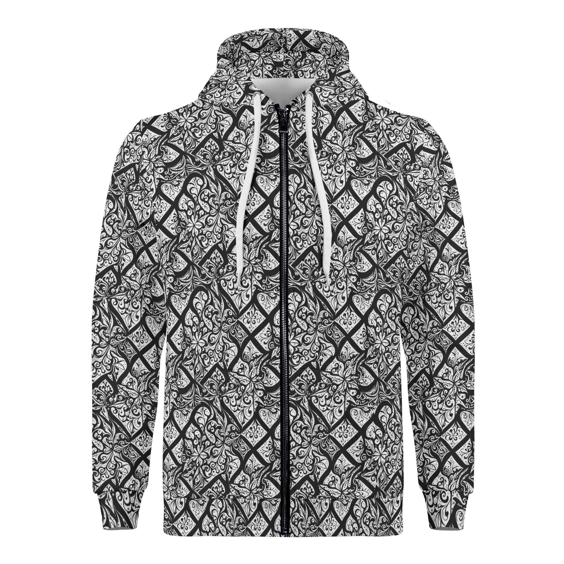 Men's Crosshatch Floral Classic Zip Up Hoodie Warm Jacket - DeRose Seasonal