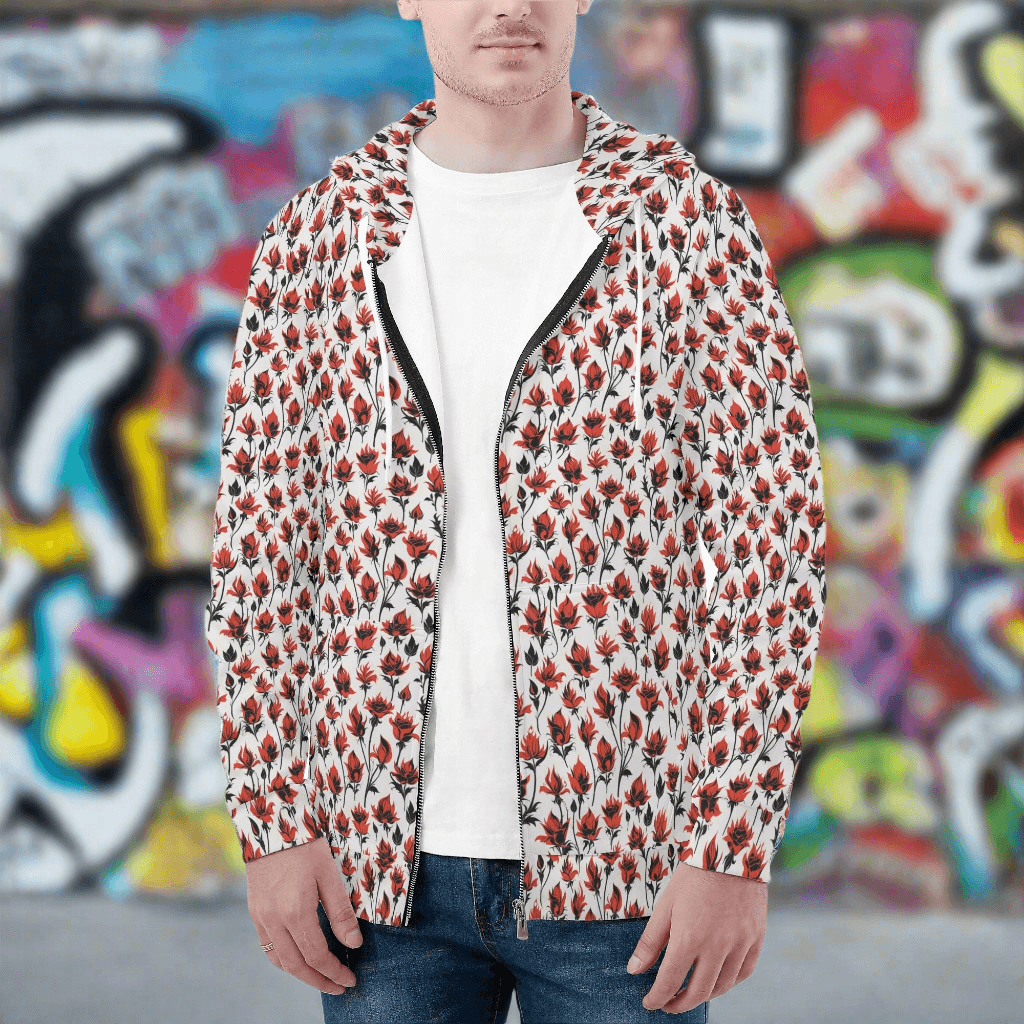 Mens Floral Fire Classic Zip Up Hoodie Warm Jacket - DeRose Seasonal