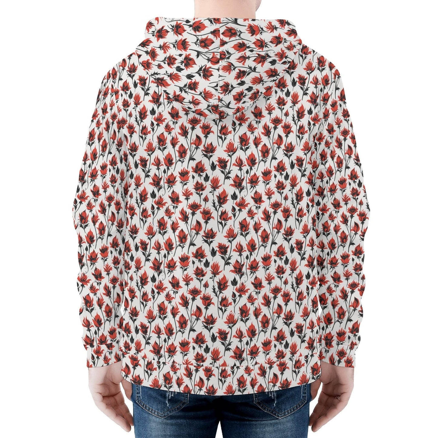 Mens Floral Fire Classic Zip Up Hoodie Warm Jacket - DeRose Seasonal