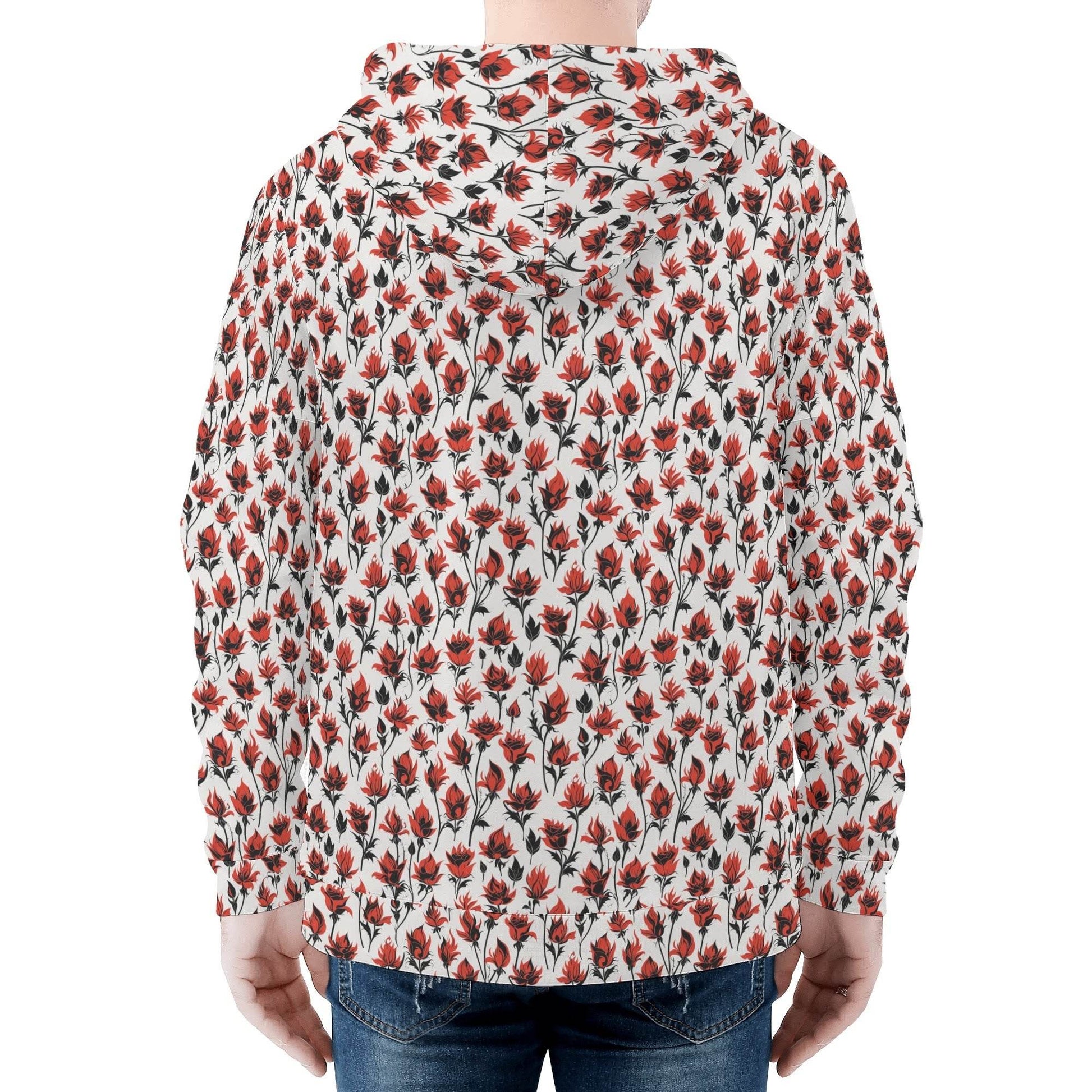 Mens Floral Fire Classic Zip Up Hoodie Warm Jacket - DeRose Seasonal