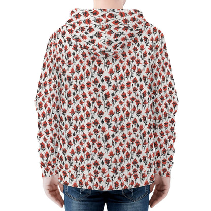Mens Floral Fire Classic Zip Up Hoodie Warm Jacket - DeRose Seasonal