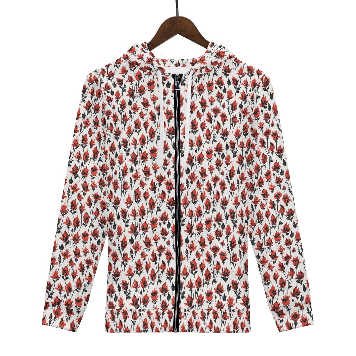 Mens Floral Fire Classic Zip Up Hoodie Warm Jacket - DeRose Seasonal