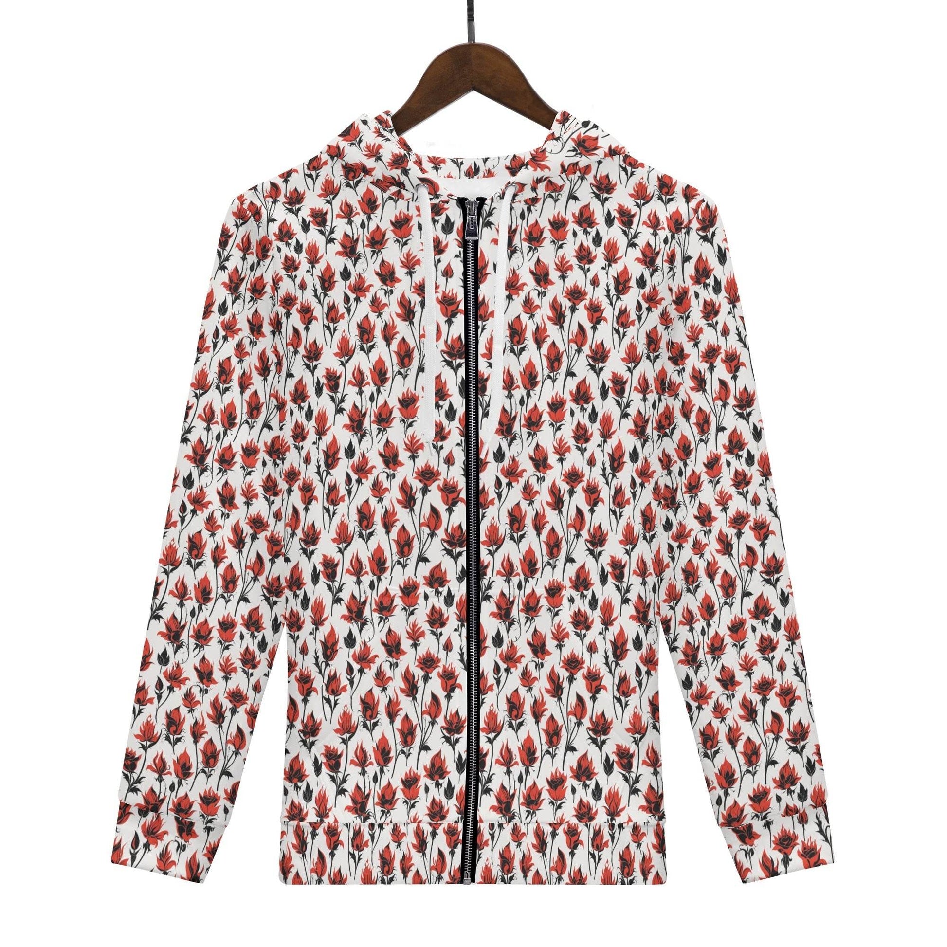 Mens Floral Fire Classic Zip Up Hoodie Warm Jacket - DeRose Seasonal