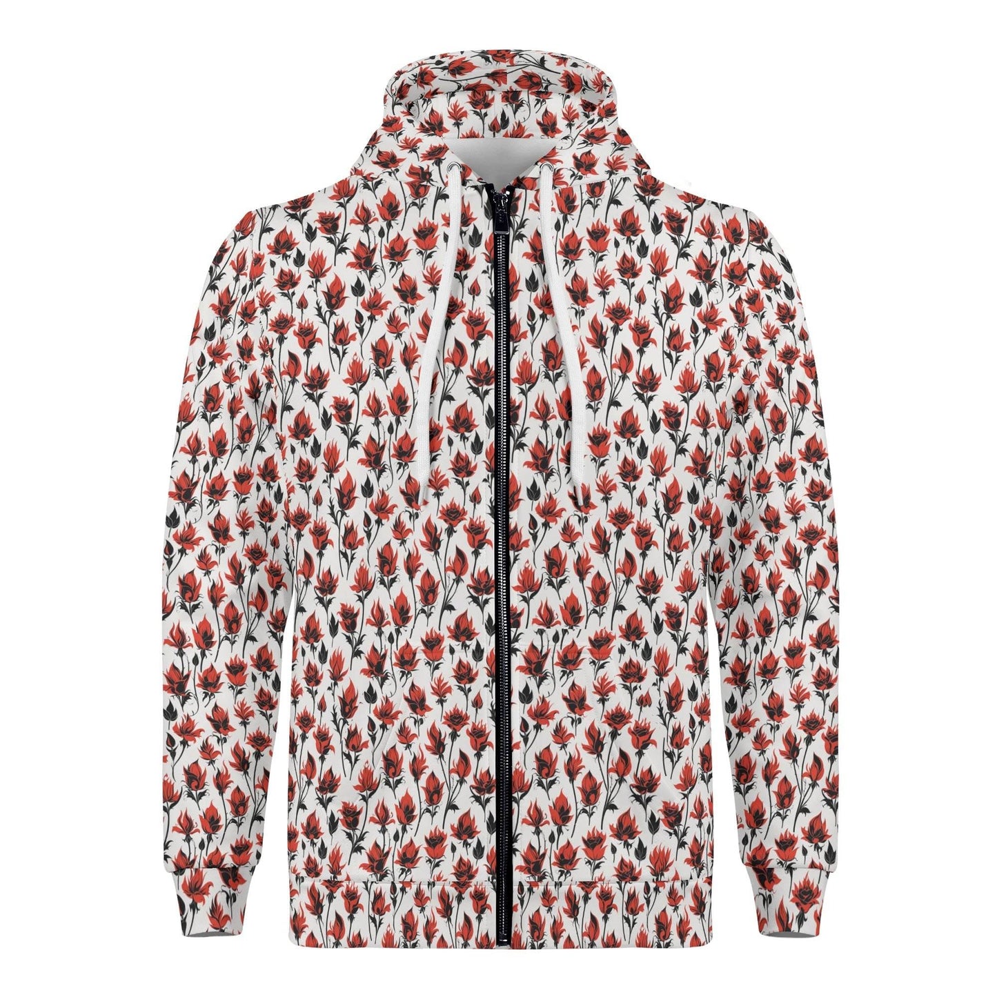 Mens Floral Fire Classic Zip Up Hoodie Warm Jacket - DeRose Seasonal
