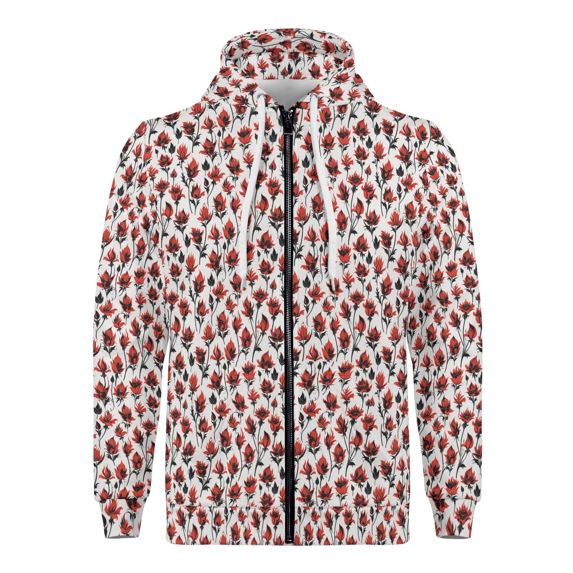 Mens Floral Fire Classic Zip Up Hoodie Warm Jacket - DeRose Seasonal