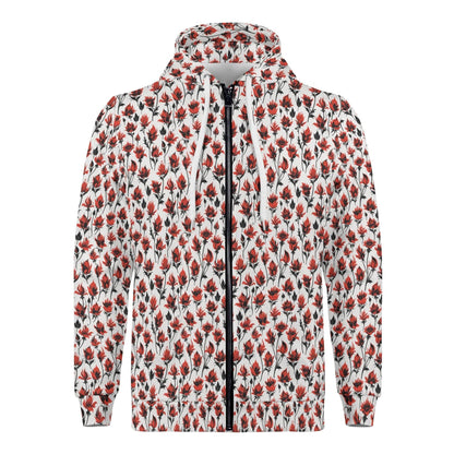 Mens Floral Fire Classic Zip Up Hoodie Warm Jacket - DeRose Seasonal