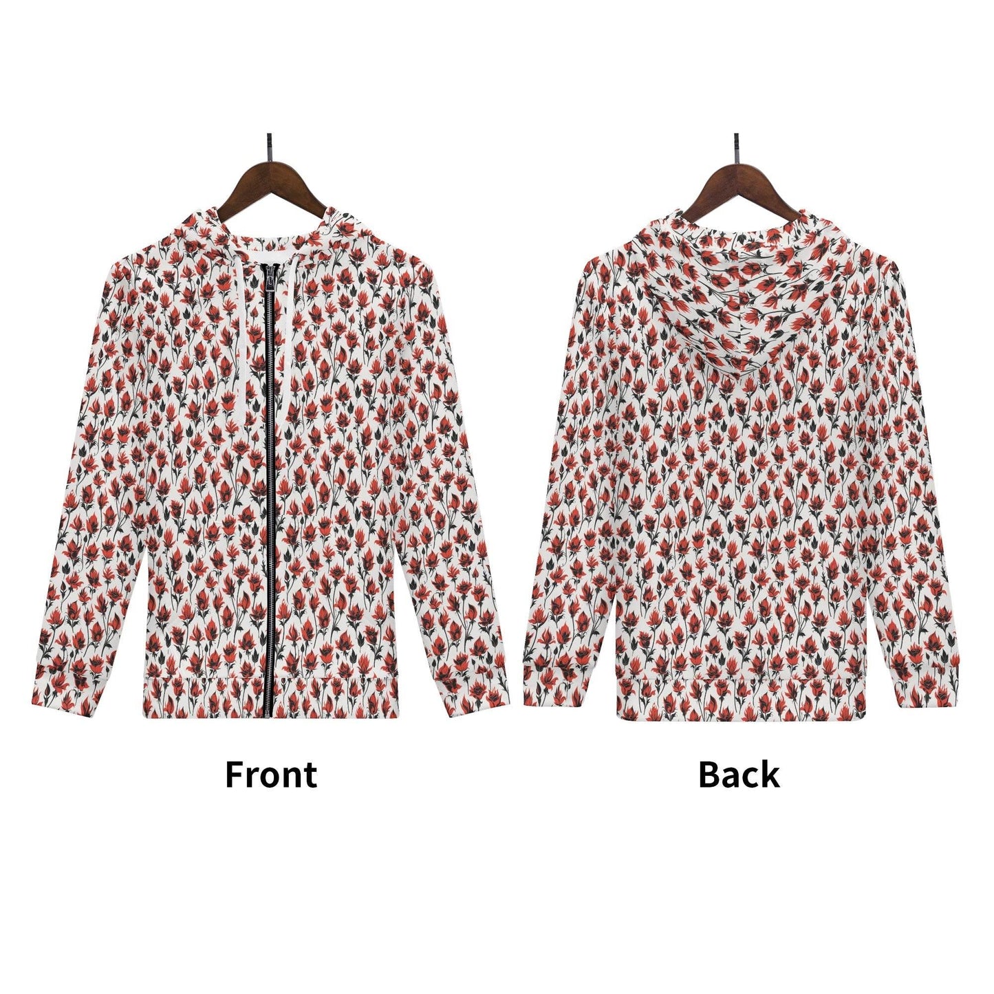 Mens Floral Fire Classic Zip Up Hoodie Warm Jacket - DeRose Seasonal