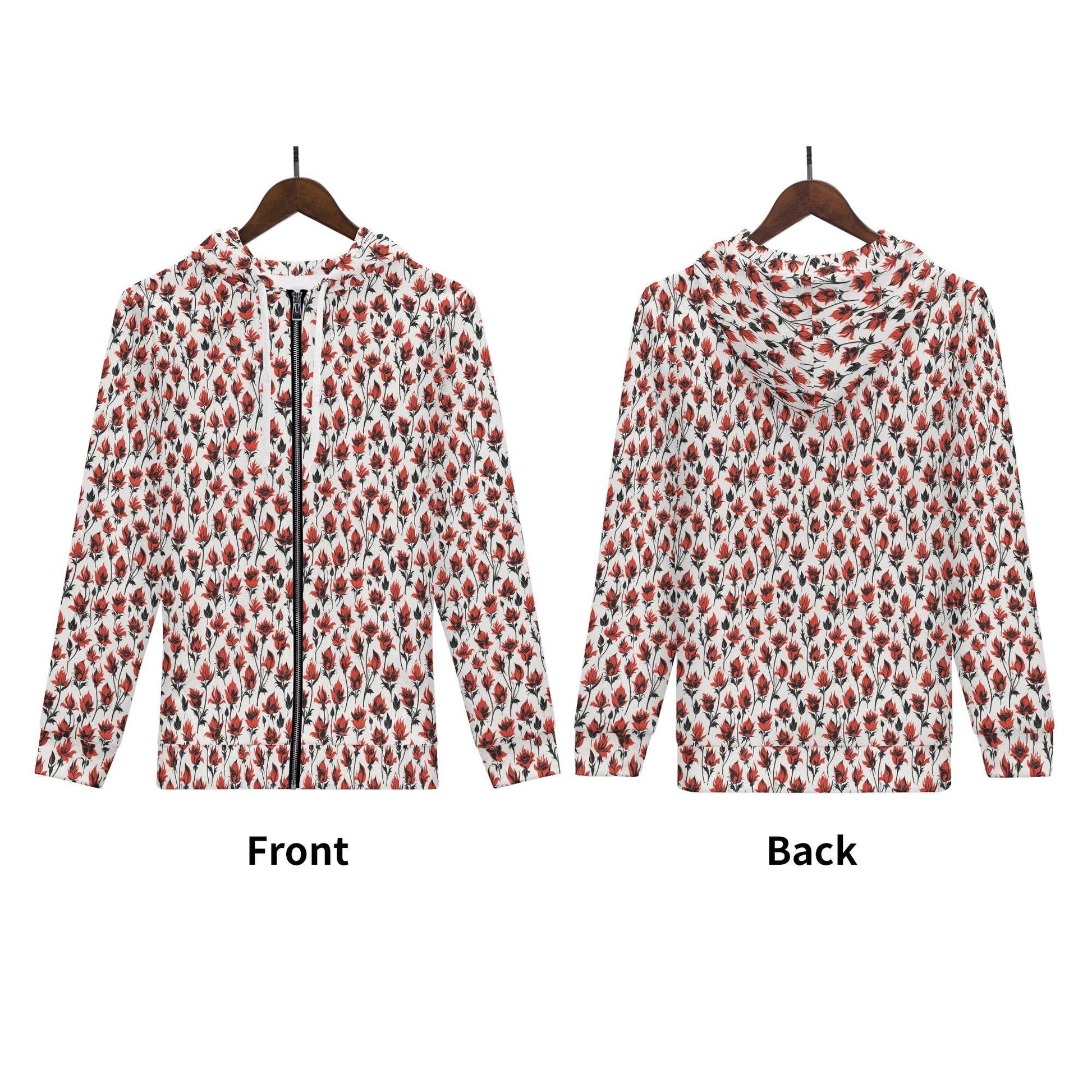 Mens Floral Fire Classic Zip Up Hoodie Warm Jacket - DeRose Seasonal