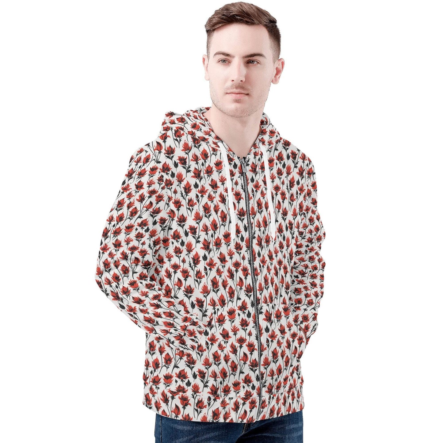 Mens Floral Fire Classic Zip Up Hoodie Warm Jacket - DeRose Seasonal