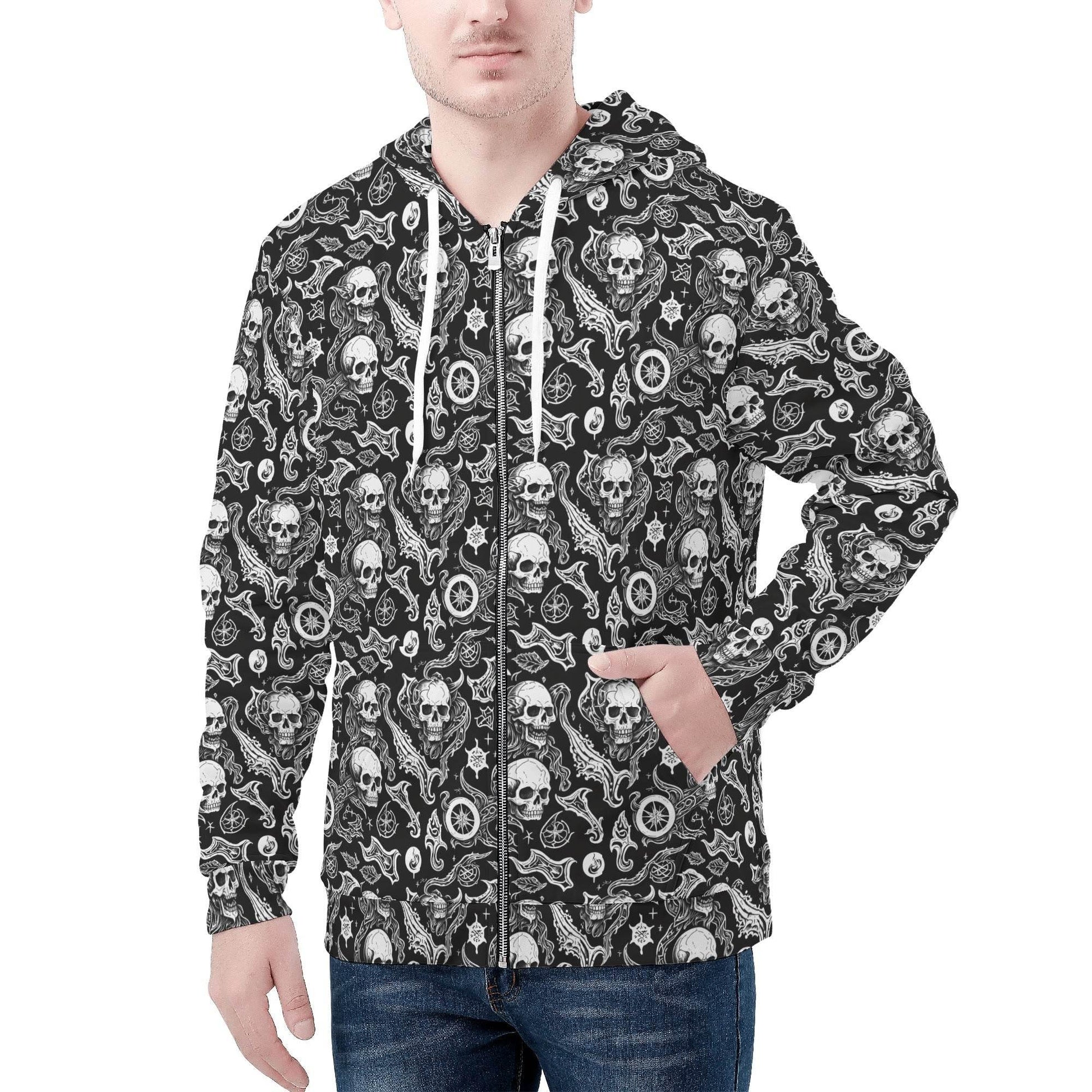 Men's Flying Skulls Classic Zip Up Hoodie Warm Jacket - DeRose Seasonal