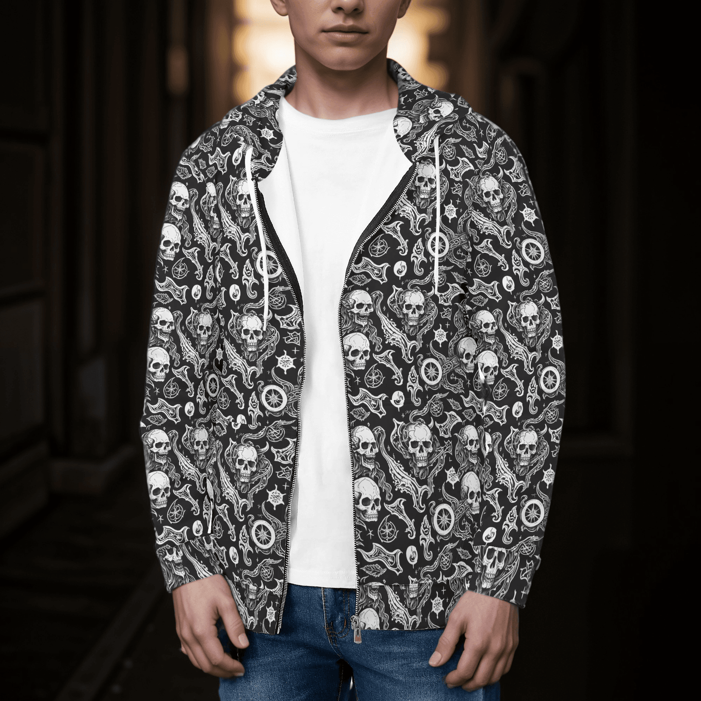 Men's Flying Skulls Classic Zip Up Hoodie Warm Jacket - DeRose Seasonal