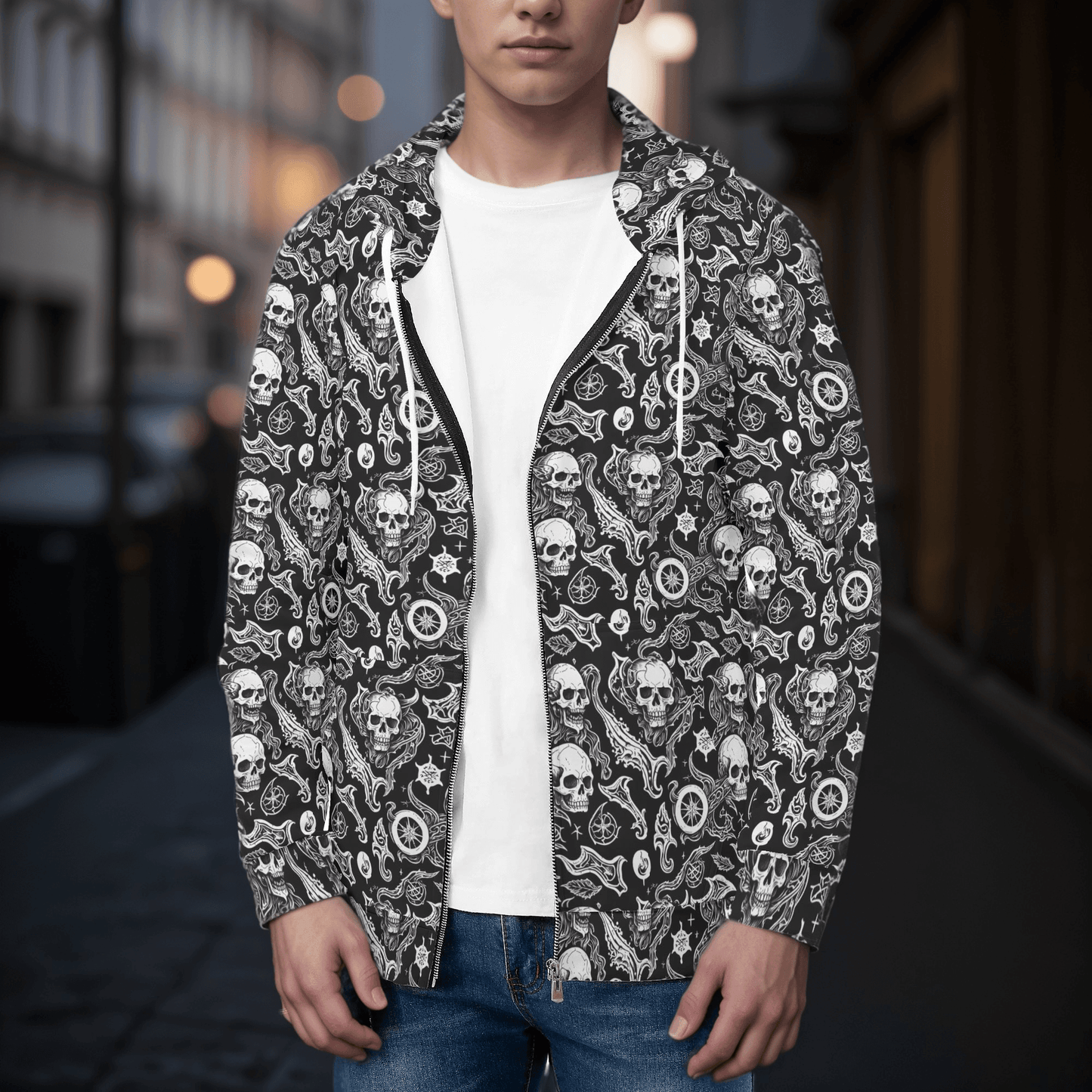 Men's Flying Skulls Classic Zip Up Hoodie Warm Jacket - DeRose Seasonal
