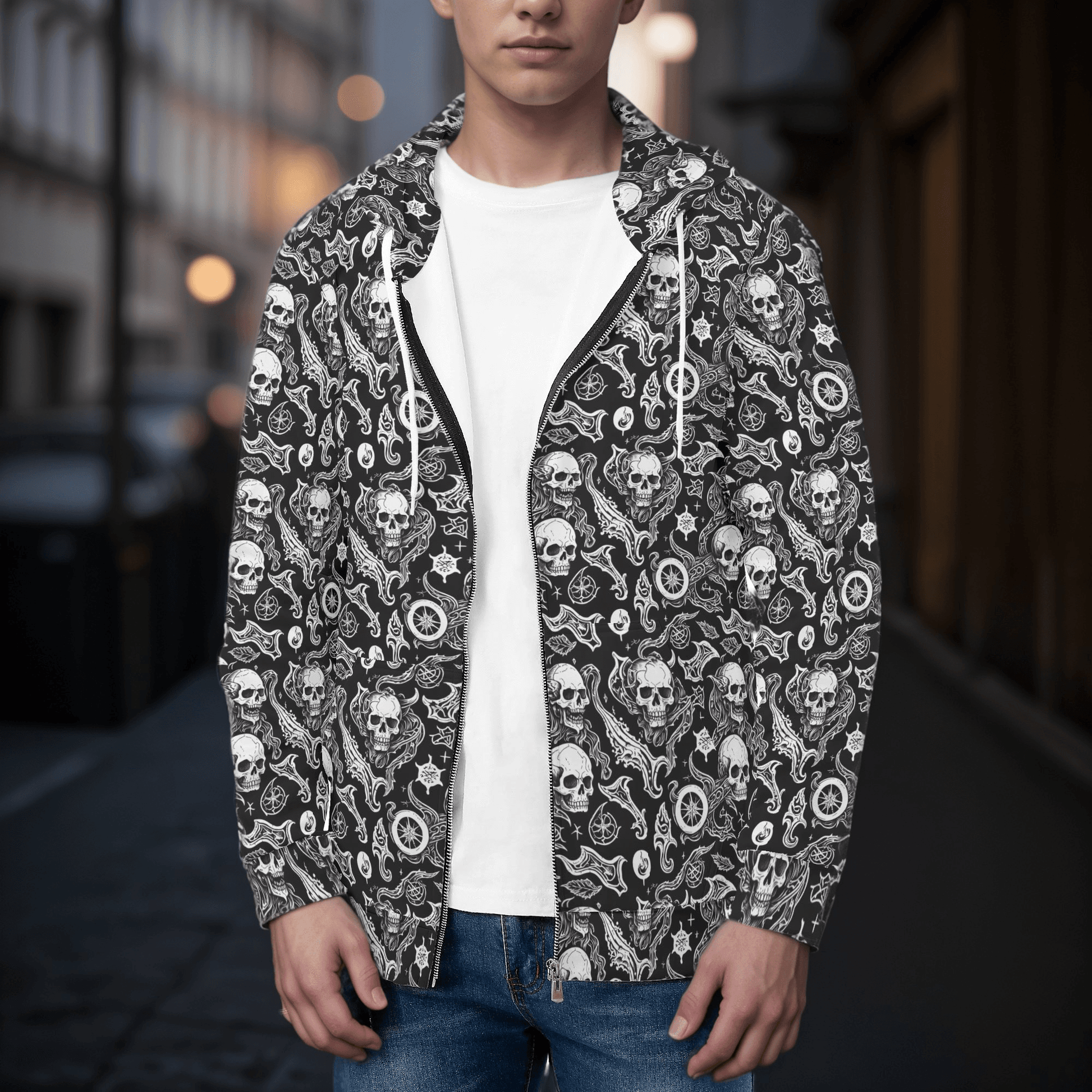 Men's Flying Skulls Classic Zip Up Hoodie Warm Jacket - DeRose Seasonal