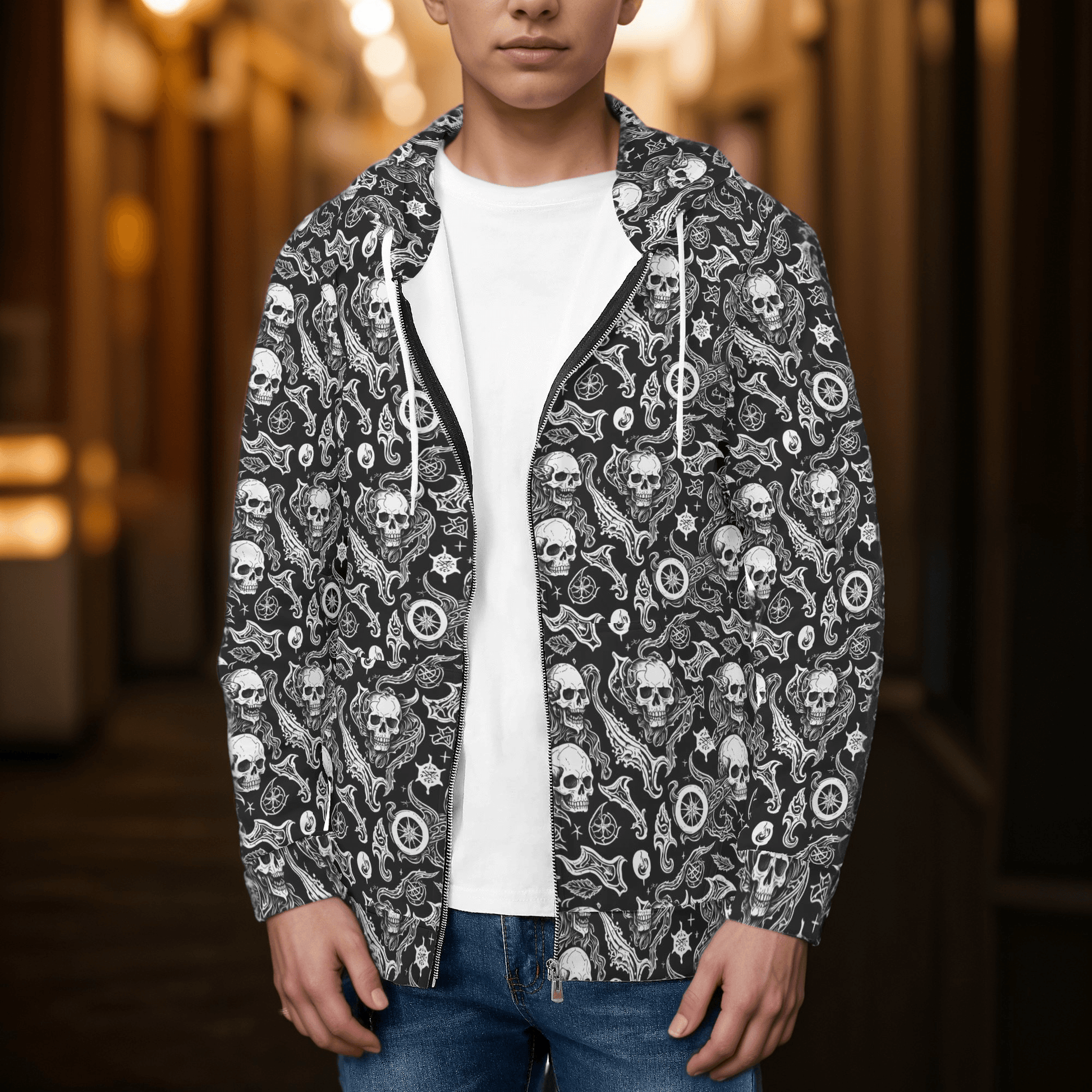 Men's Flying Skulls Classic Zip Up Hoodie Warm Jacket - DeRose Seasonal