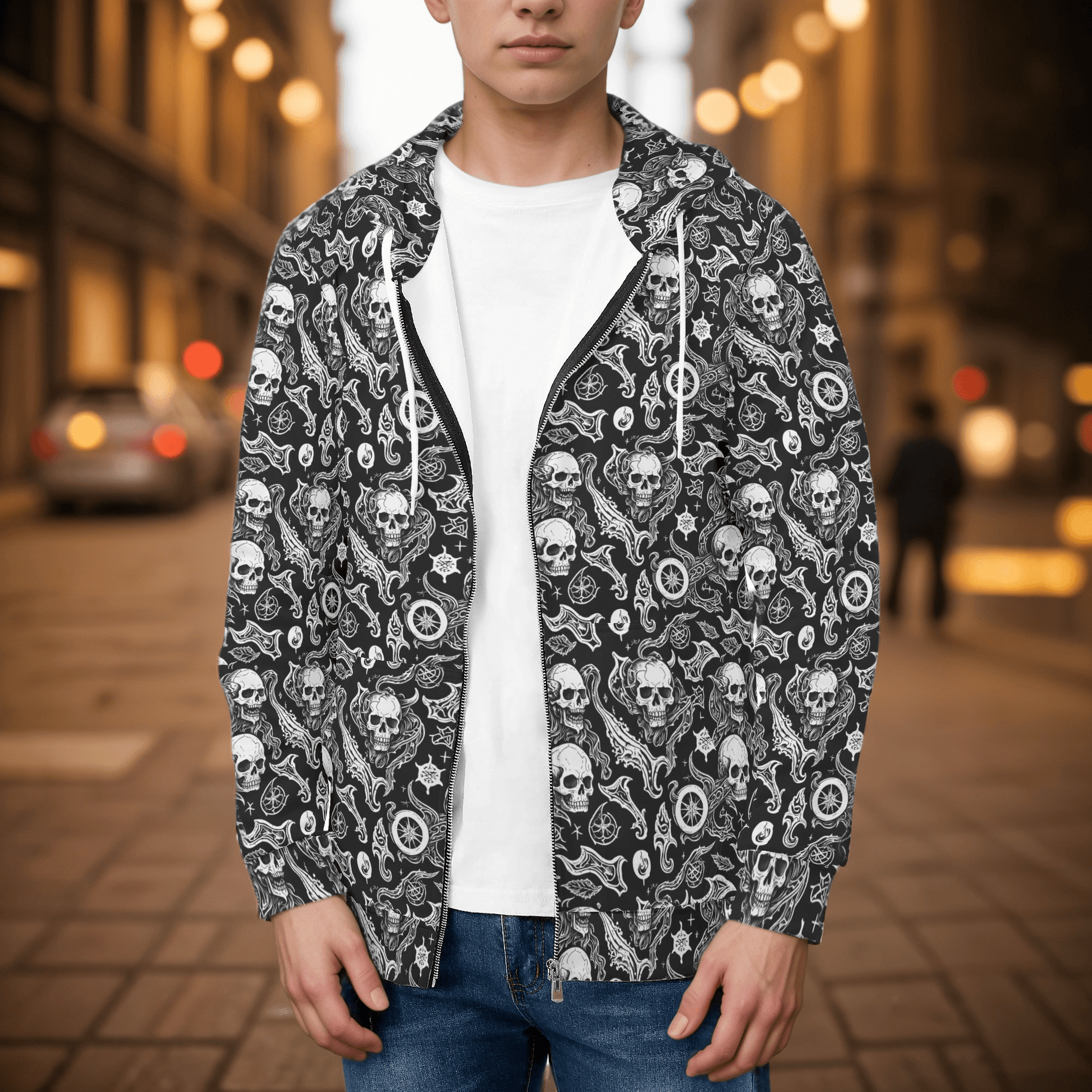 Men's Flying Skulls Classic Zip Up Hoodie Warm Jacket - DeRose Seasonal