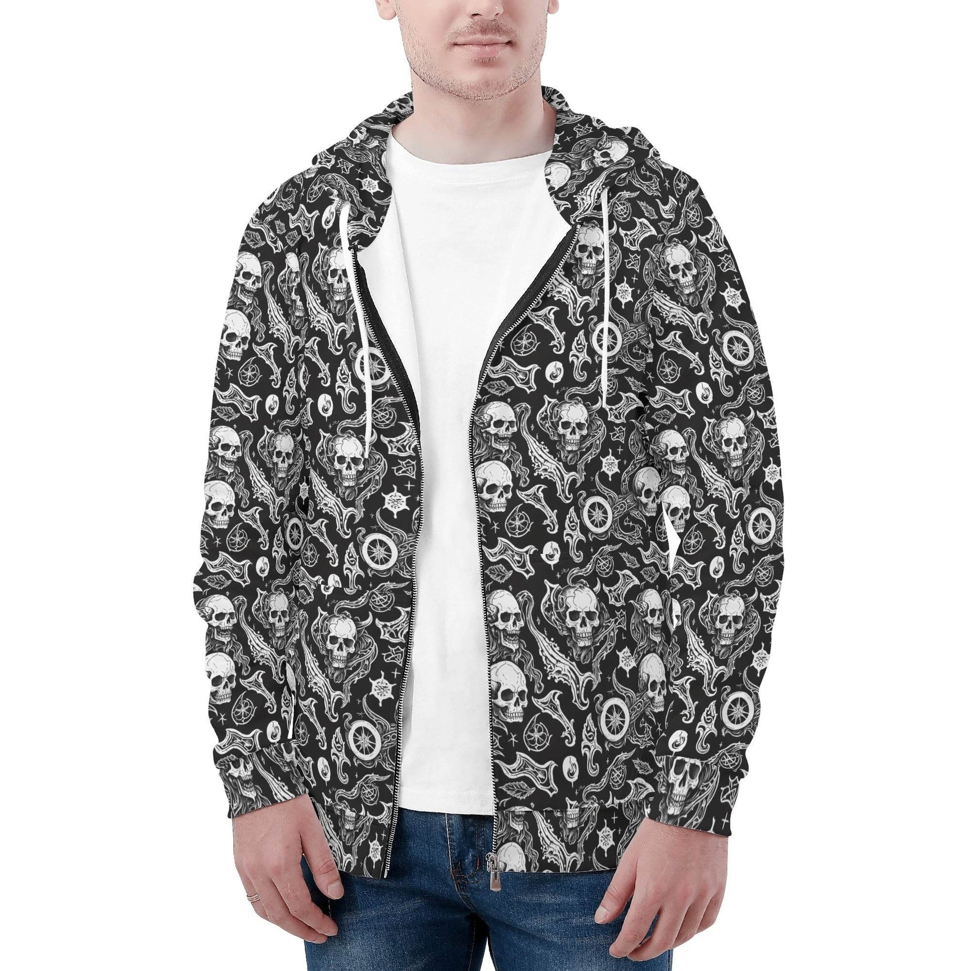 Men's Flying Skulls Classic Zip Up Hoodie Warm Jacket - DeRose Seasonal