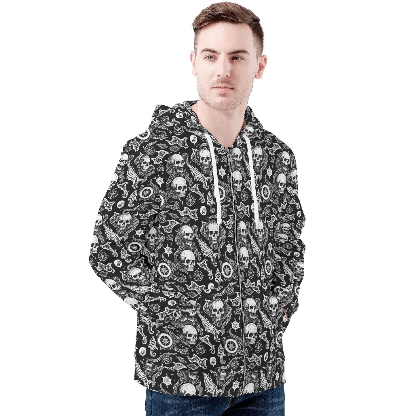 Men's Flying Skulls Classic Zip Up Hoodie Warm Jacket - DeRose Seasonal
