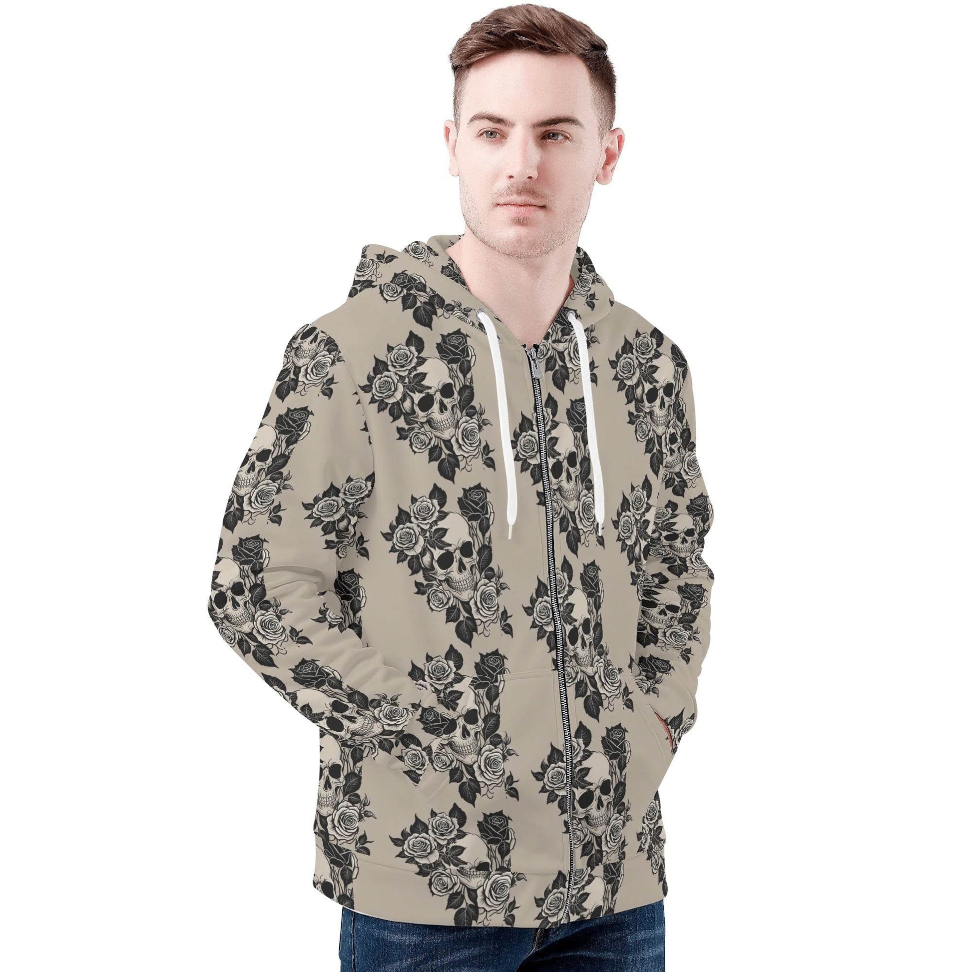 Men's Gothic Tan Classic Zip Up Hoodie Warm Jacket - DeRose Seasonal