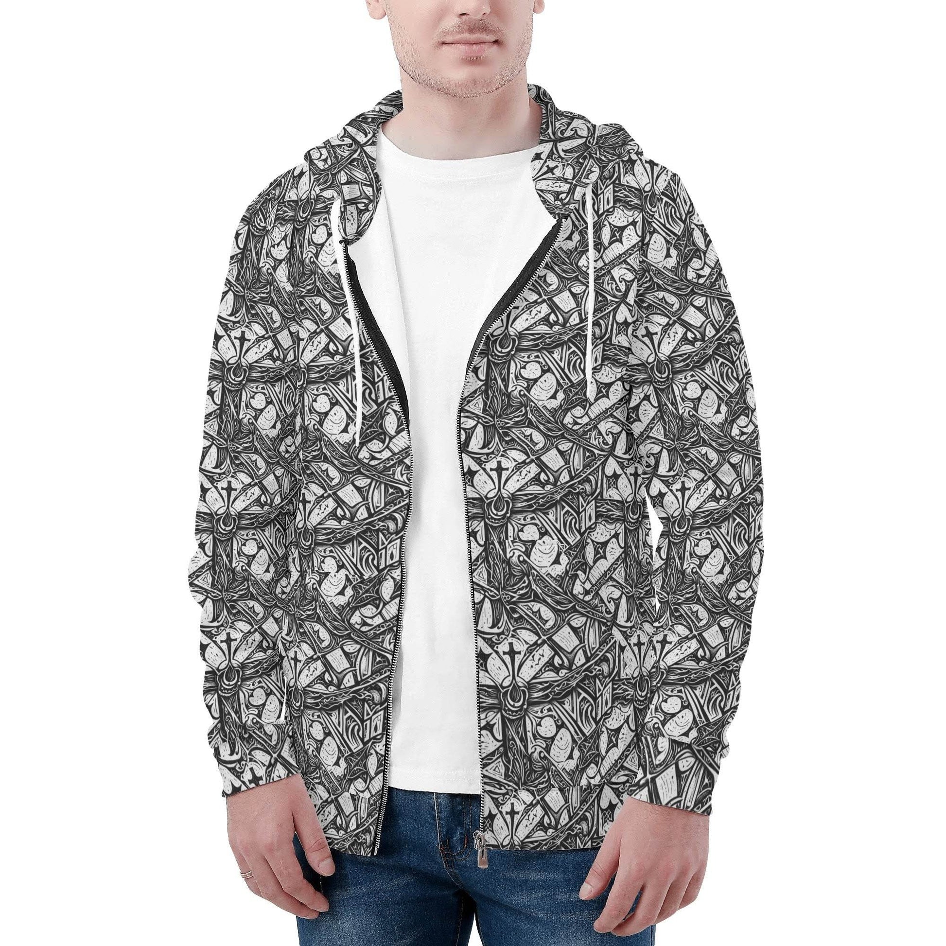 Men's Hidden Cross Classic Zip Up Hoodie Warm Jacket - DeRose Seasonal