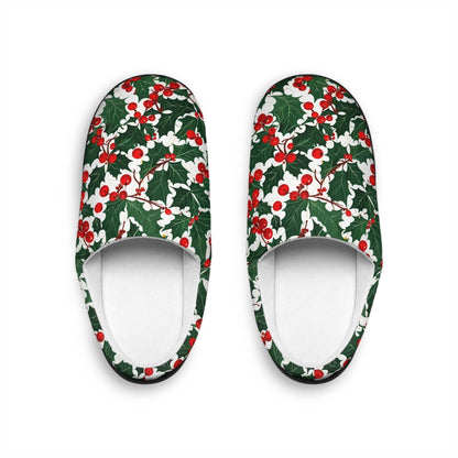 Men's Indoor Christmas Holly Slippers - DeRose Seasonal