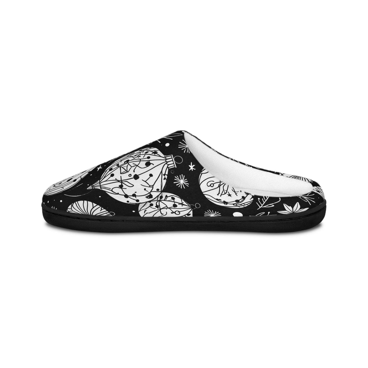 Men's Indoor Black and White Ornament Christmas Slippers - DeRose Seasonal