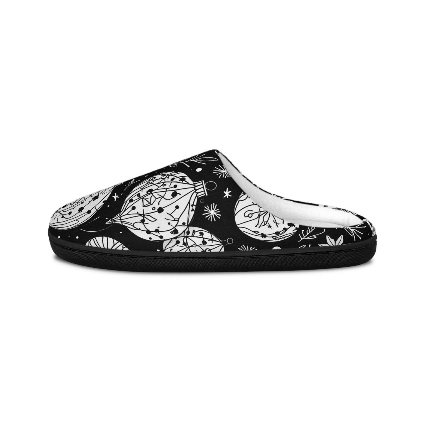 Men's Indoor Black and White Ornament Christmas Slippers - DeRose Seasonal