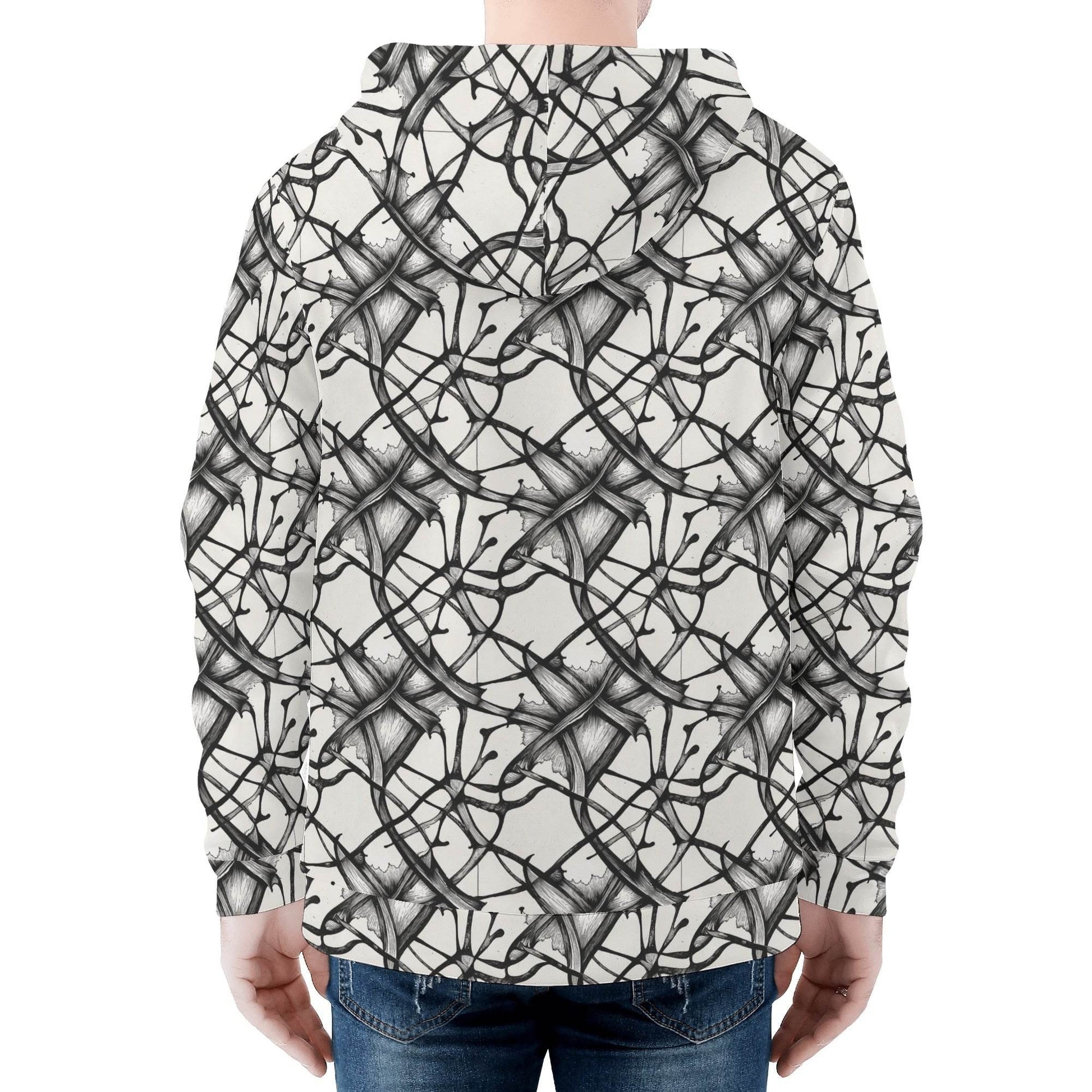 Men's Ink Floral Classic Zip Up Hoodie Warm Jacket - DeRose Seasonal