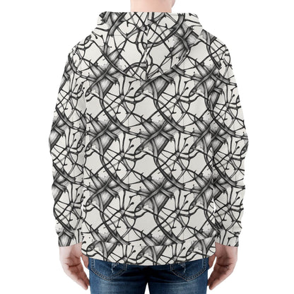 Men's Ink Floral Classic Zip Up Hoodie Warm Jacket - DeRose Seasonal