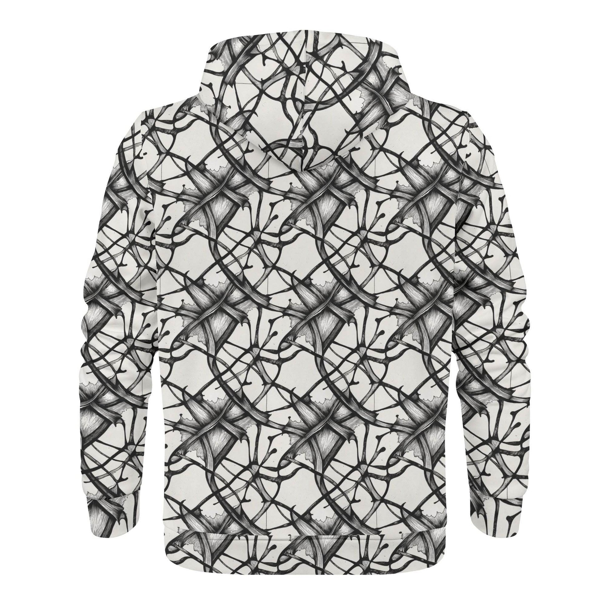 Men's Ink Floral Classic Zip Up Hoodie Warm Jacket - DeRose Seasonal