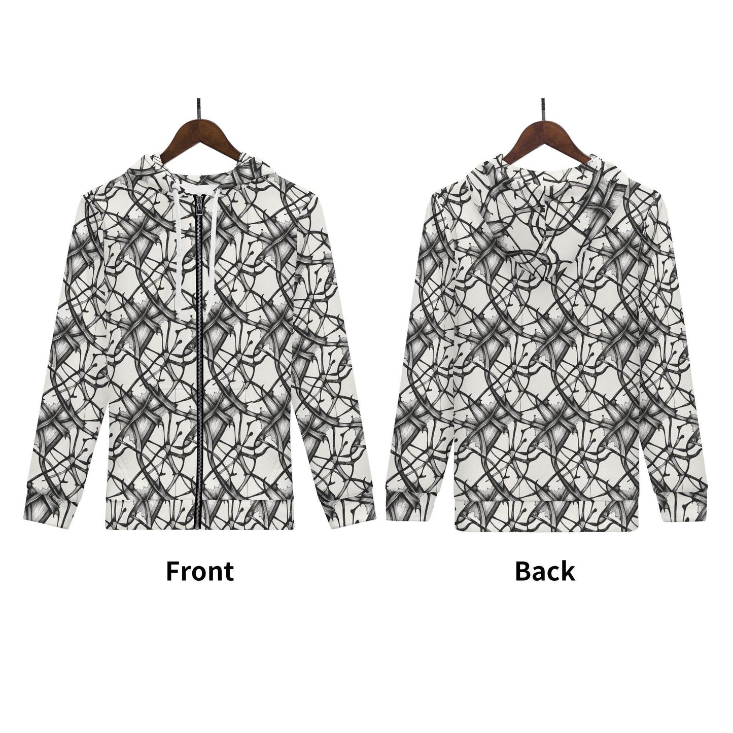 Men's Ink Floral Classic Zip Up Hoodie Warm Jacket - DeRose Seasonal
