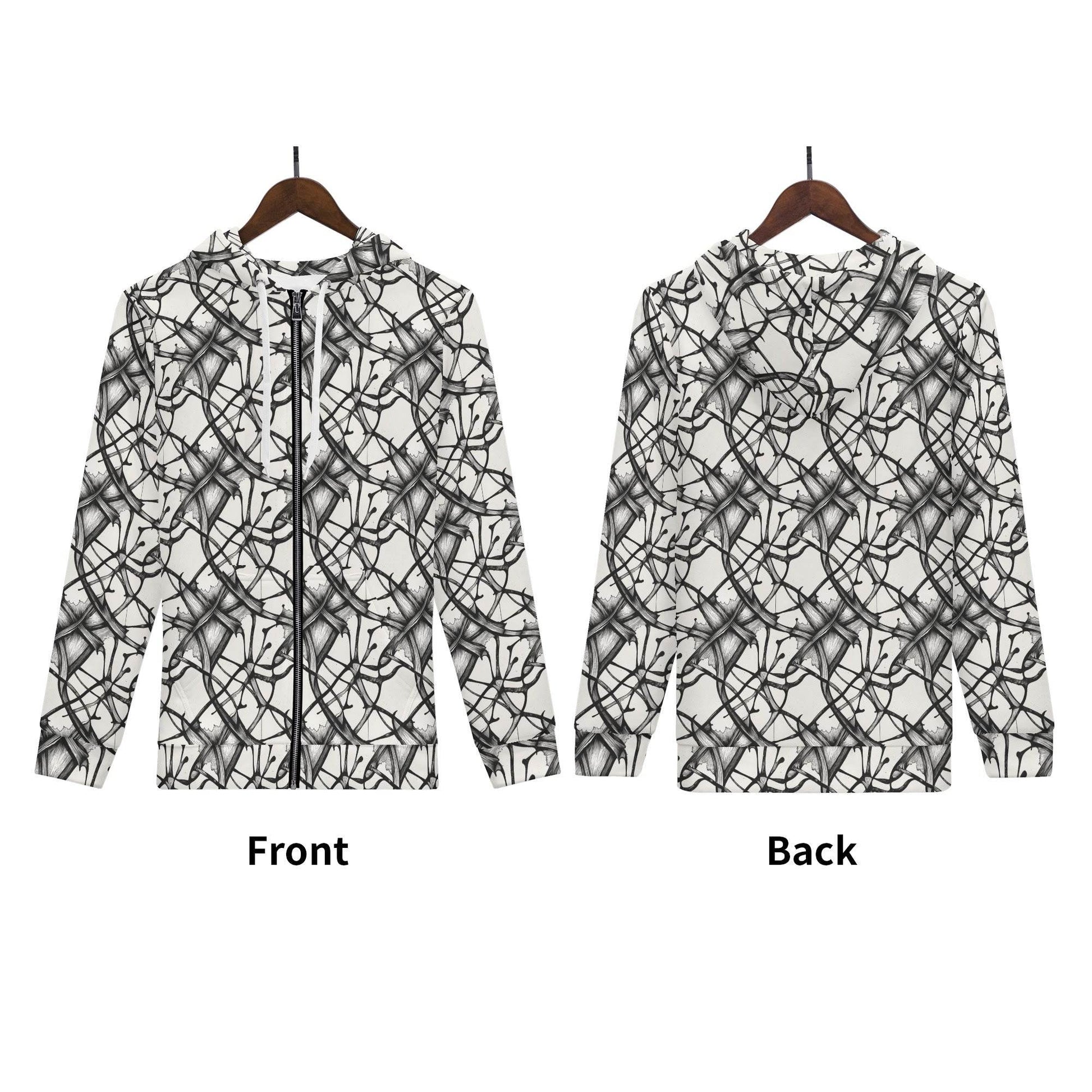Men's Ink Floral Classic Zip Up Hoodie Warm Jacket - DeRose Seasonal