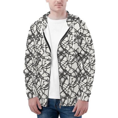 Men's Ink Floral Classic Zip Up Hoodie Warm Jacket - DeRose Seasonal