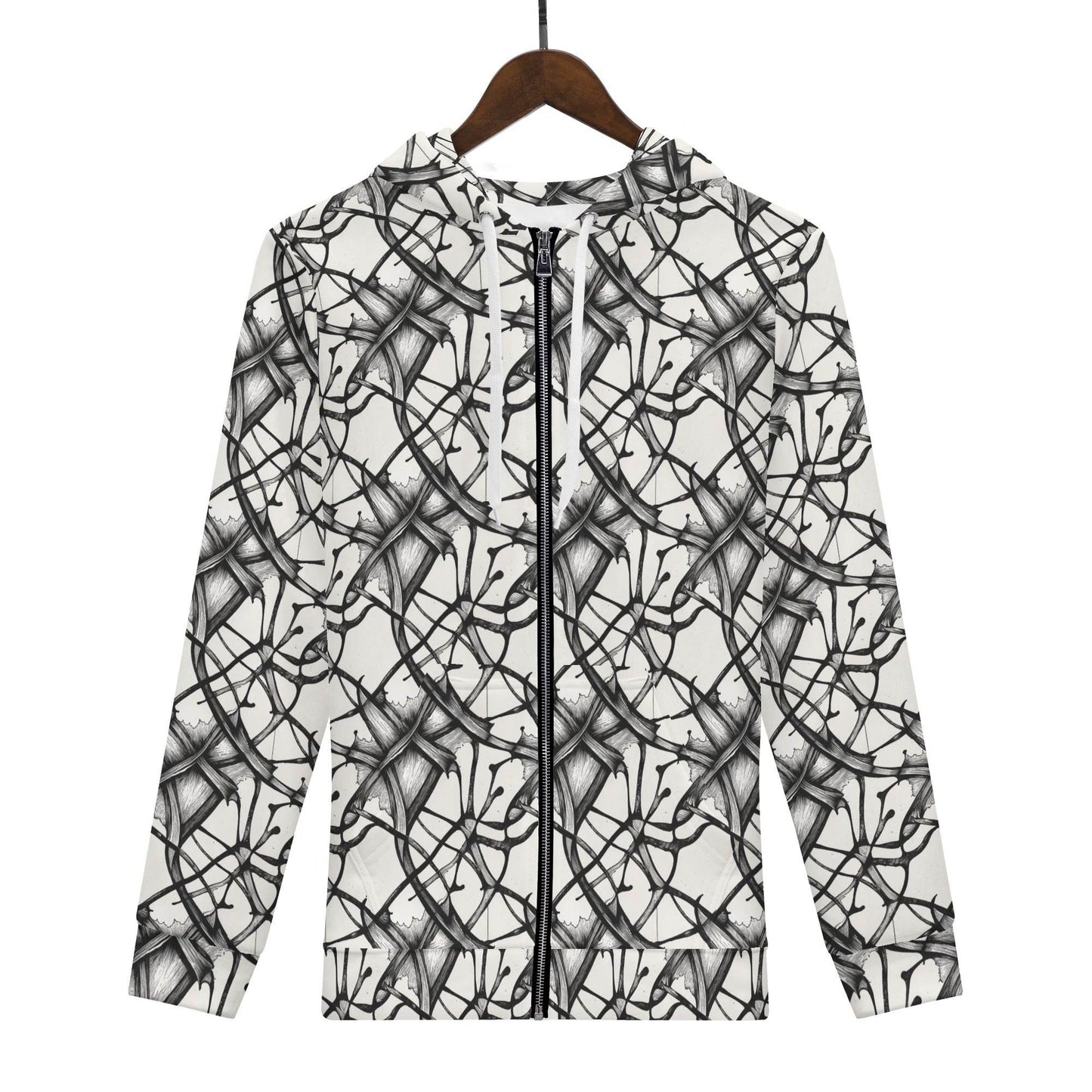 Men's Ink Floral Classic Zip Up Hoodie Warm Jacket - DeRose Seasonal