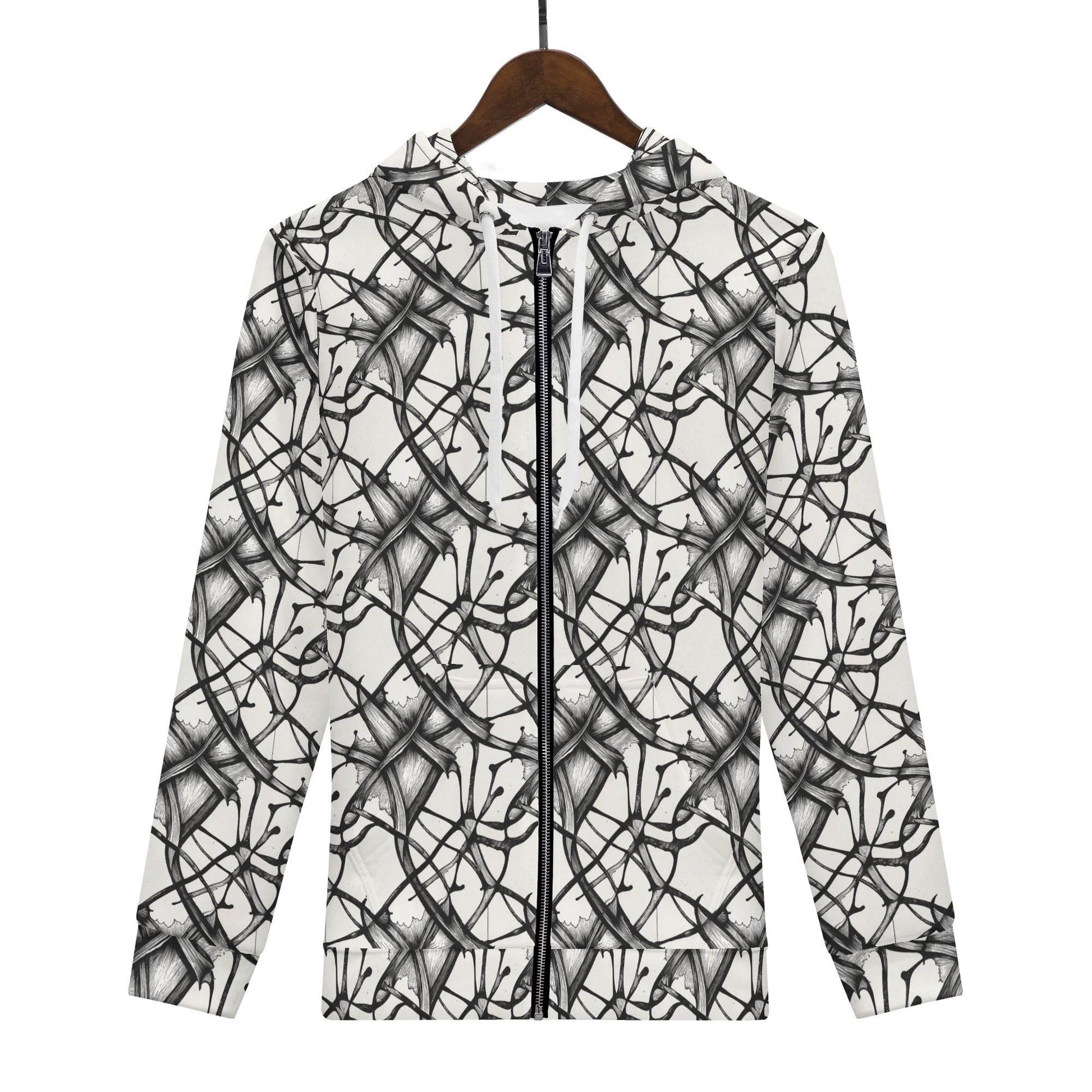Men's Ink Floral Classic Zip Up Hoodie Warm Jacket - DeRose Seasonal