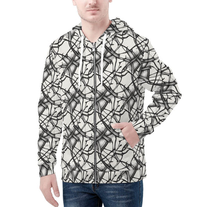 Men's Ink Floral Classic Zip Up Hoodie Warm Jacket - DeRose Seasonal