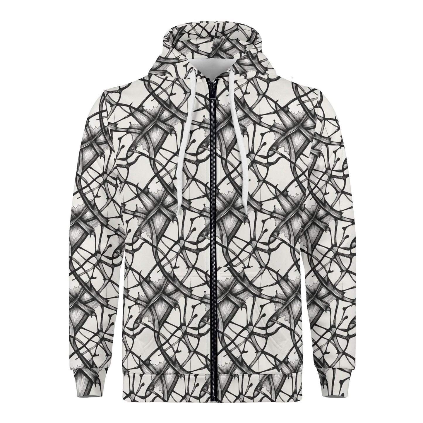 Men's Ink Floral Classic Zip Up Hoodie Warm Jacket - DeRose Seasonal