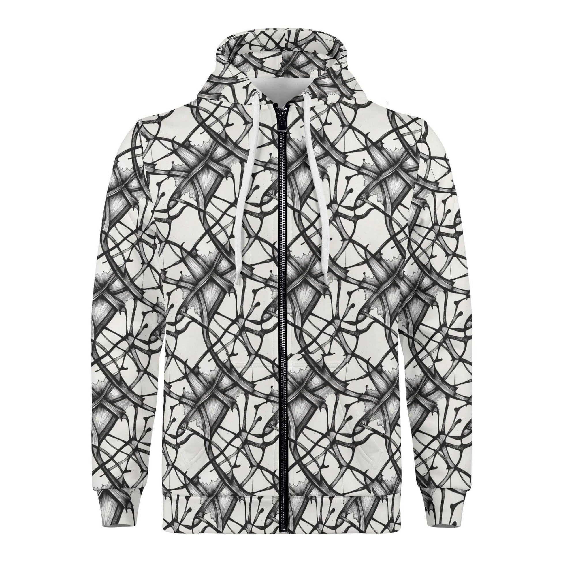 Men's Ink Floral Classic Zip Up Hoodie Warm Jacket - DeRose Seasonal