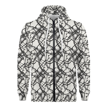 Men's Ink Floral Classic Zip Up Hoodie Warm Jacket - DeRose Seasonal