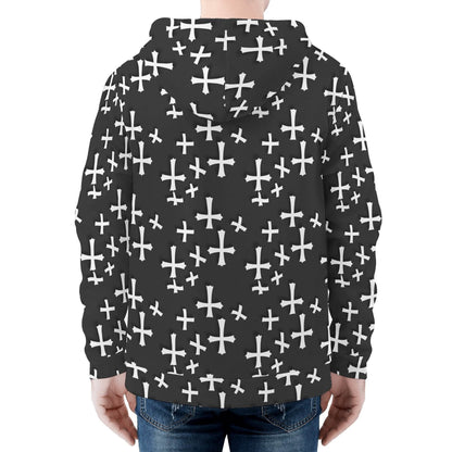 Men's Little Crosses Classic Zip Up Hoodie Warm Jacket - DeRose Seasonal