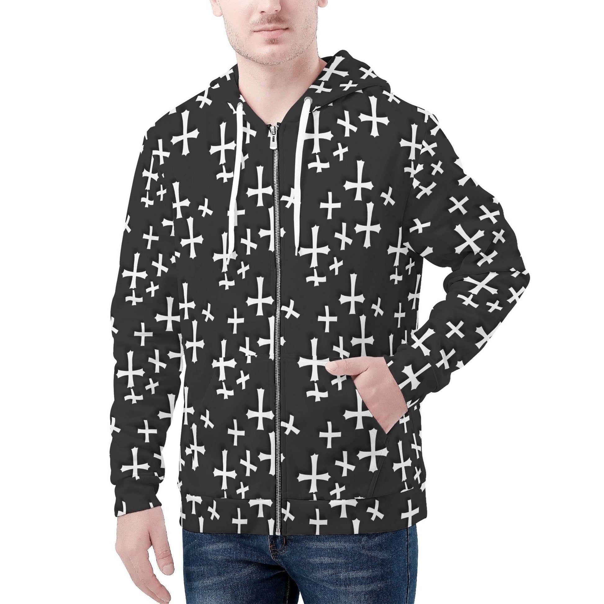 Men's Little Crosses Classic Zip Up Hoodie Warm Jacket - DeRose Seasonal