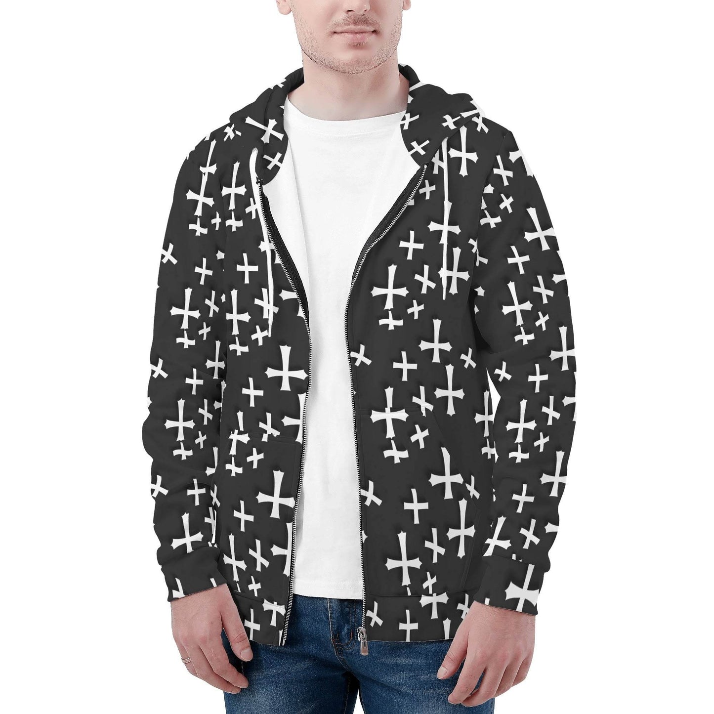 Men's Little Crosses Classic Zip Up Hoodie Warm Jacket - DeRose Seasonal