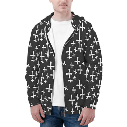 Men's Little Crosses Classic Zip Up Hoodie Warm Jacket - DeRose Seasonal